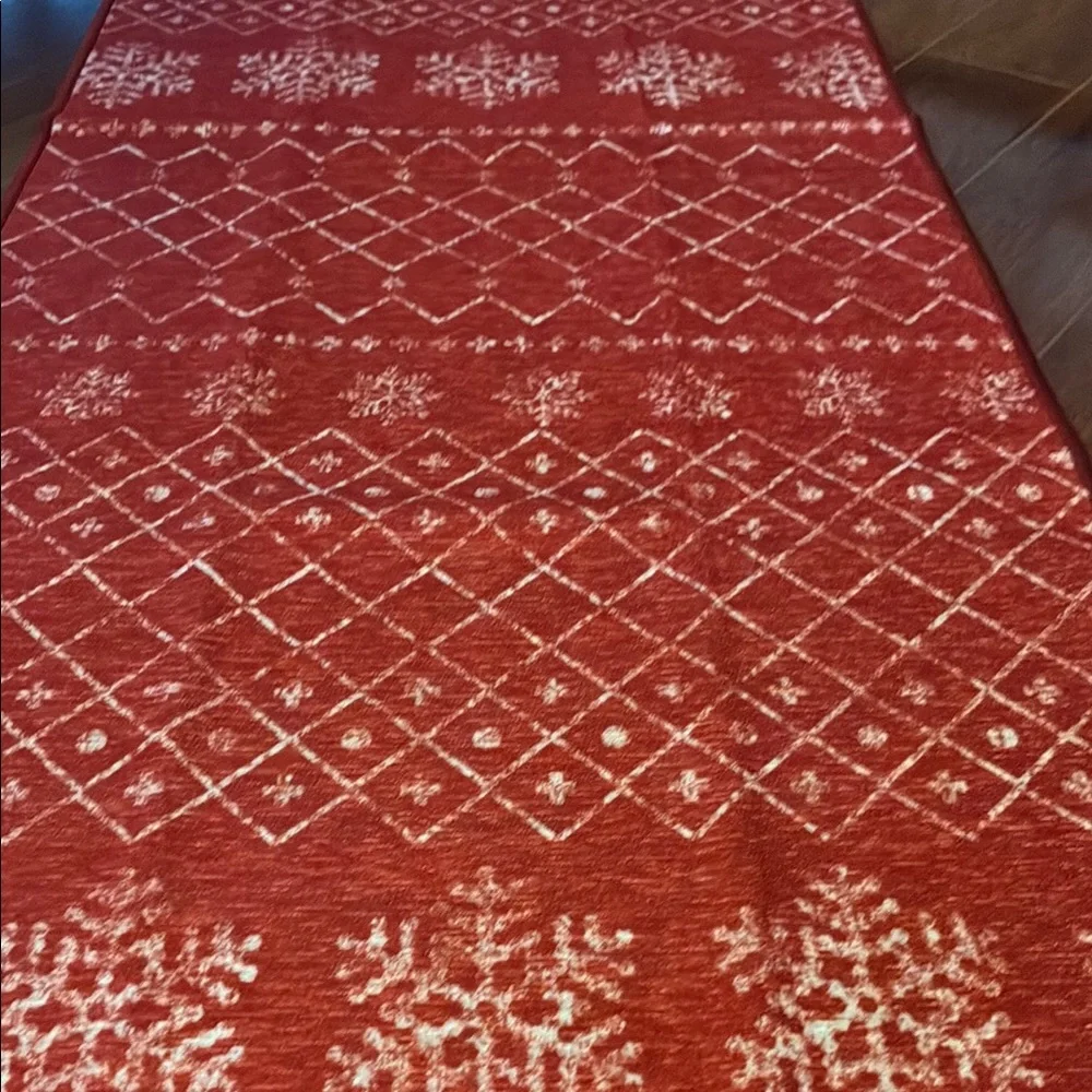 Christmas red and white Holiday area rug with Snowflake Patterns